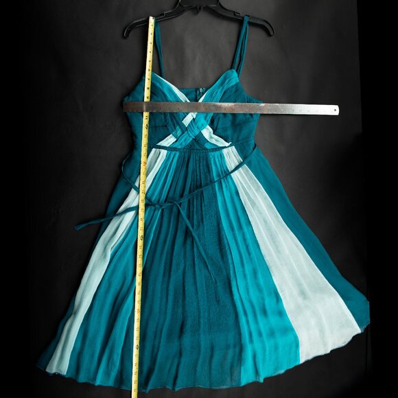 Babydoll Dress 100% Silk Crepe Spaghetti Strap Aquamarine Blue Teal 8 - Picture 9 of 12